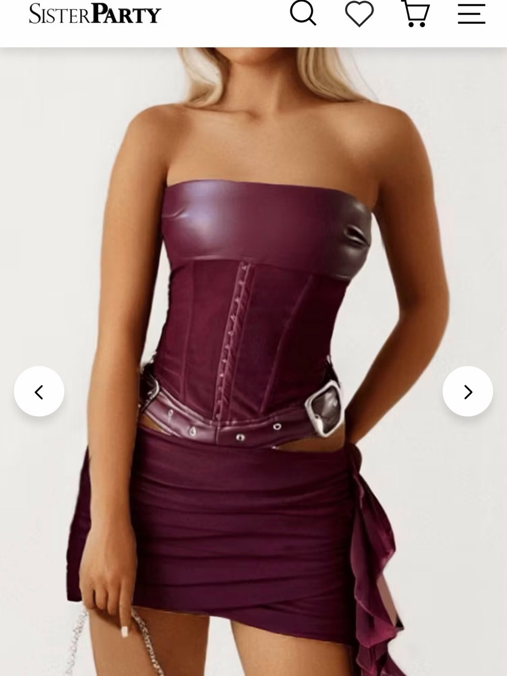 Strapless Buckle Corset Ruched Mini Skirt Matching Set - Picture 3 of 6